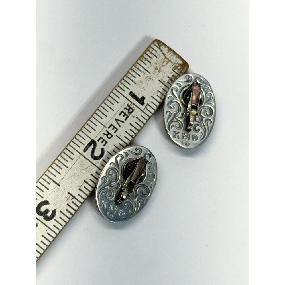 Vintage KMO blue sparkle clip on earrings - Picture 4 of 4